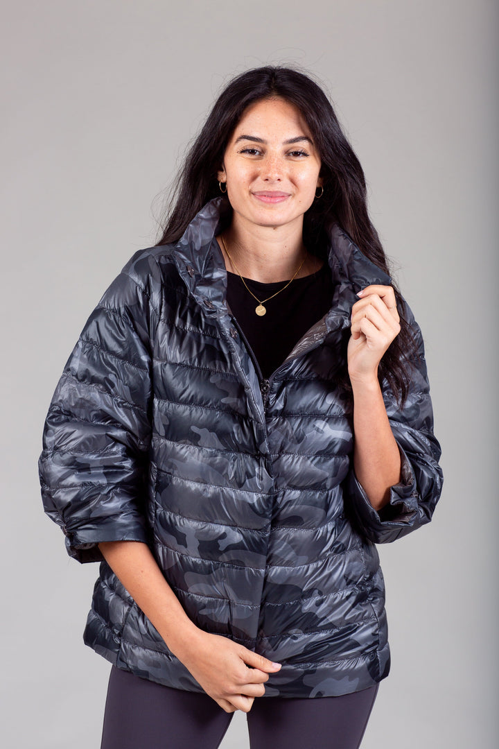Pattern Crop Sleeve Puffer Jacket