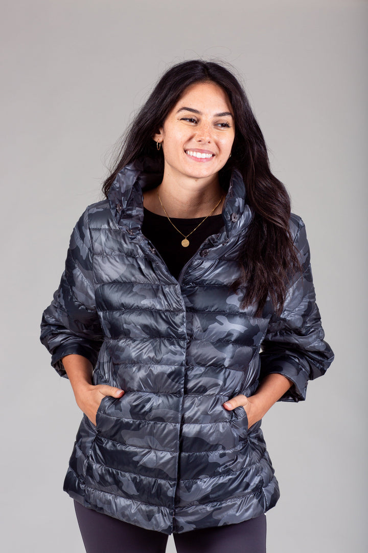 Pattern Crop Sleeve Puffer Jacket