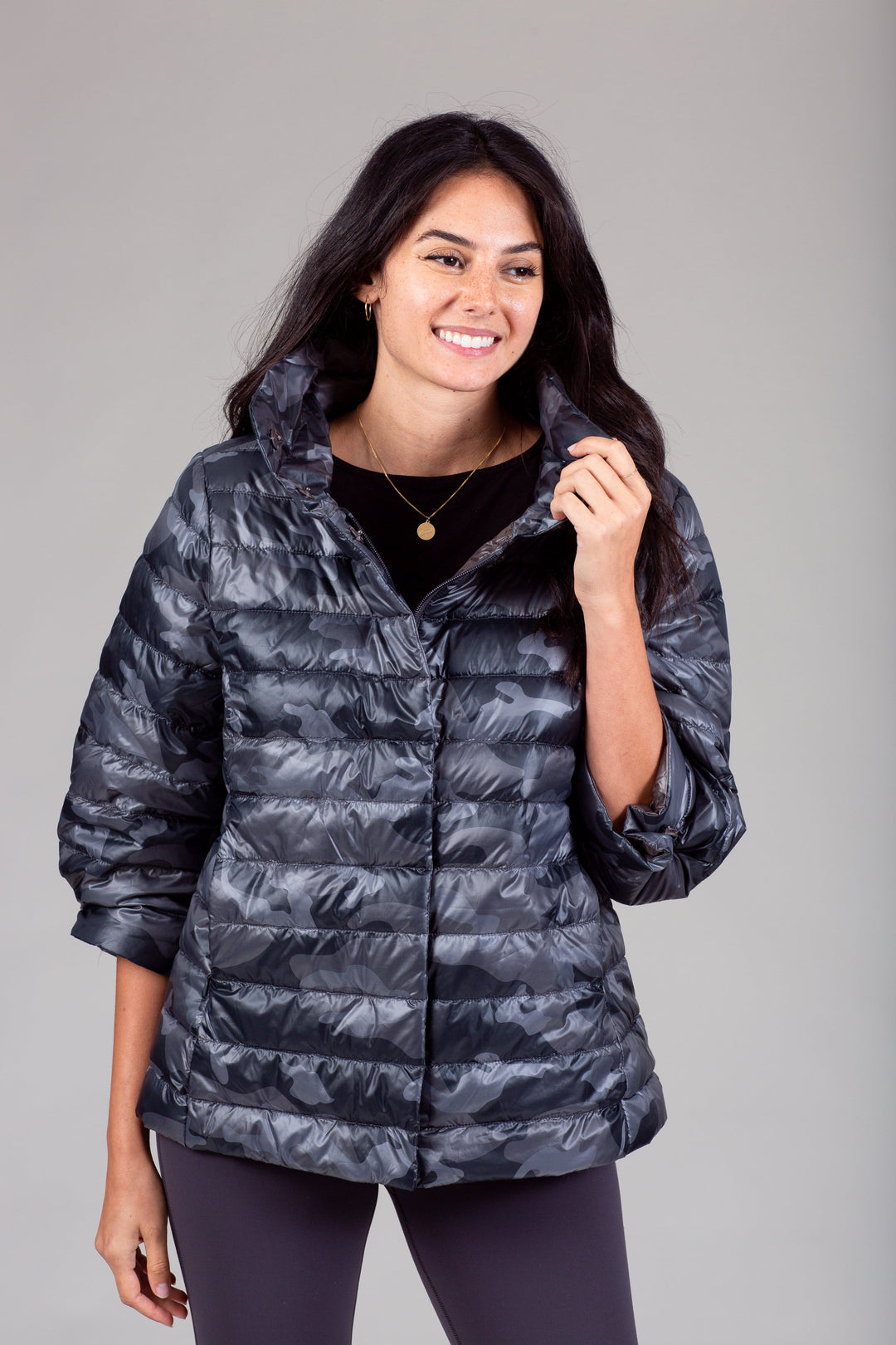 Pattern Crop Sleeve Puffer Jacket