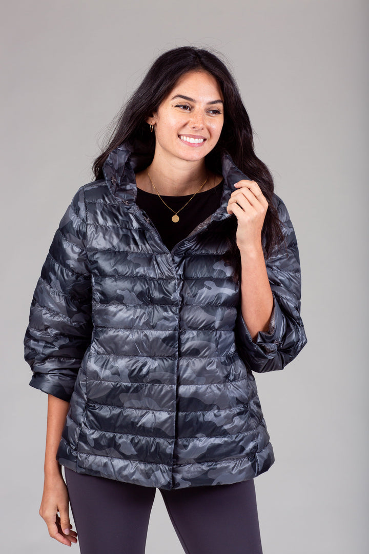 Pattern Crop Sleeve Puffer Jacket
