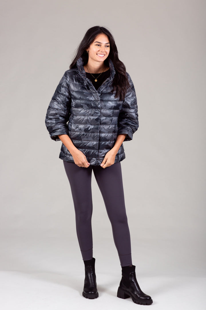 Pattern Crop Sleeve Puffer Jacket