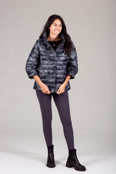 Pattern Crop Sleeve Puffer Jacket