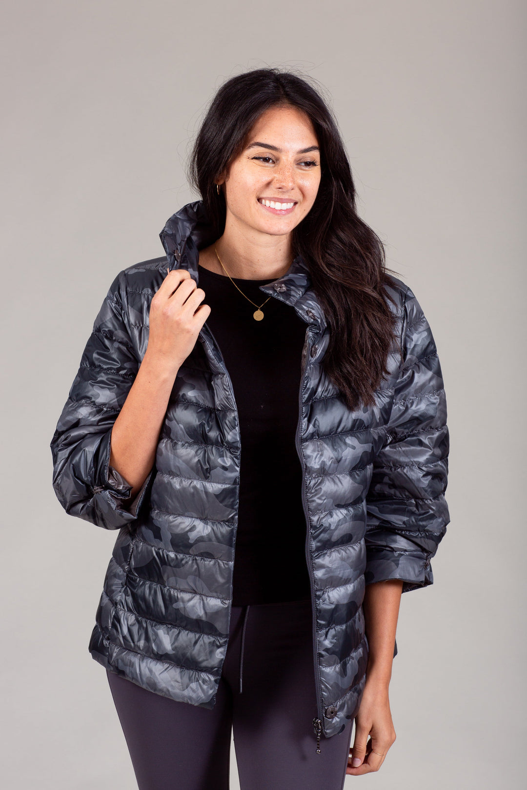 Pattern Crop Sleeve Puffer Jacket