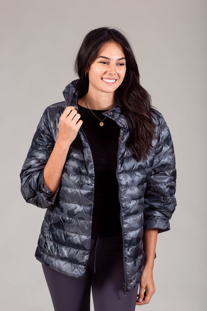 Pattern Crop Sleeve Puffer Jacket