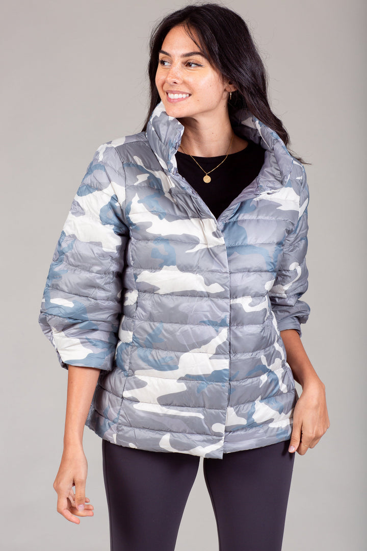 Pattern Crop Sleeve Puffer Jacket
