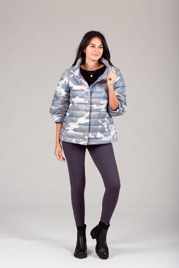 Pattern Crop Sleeve Puffer Jacket