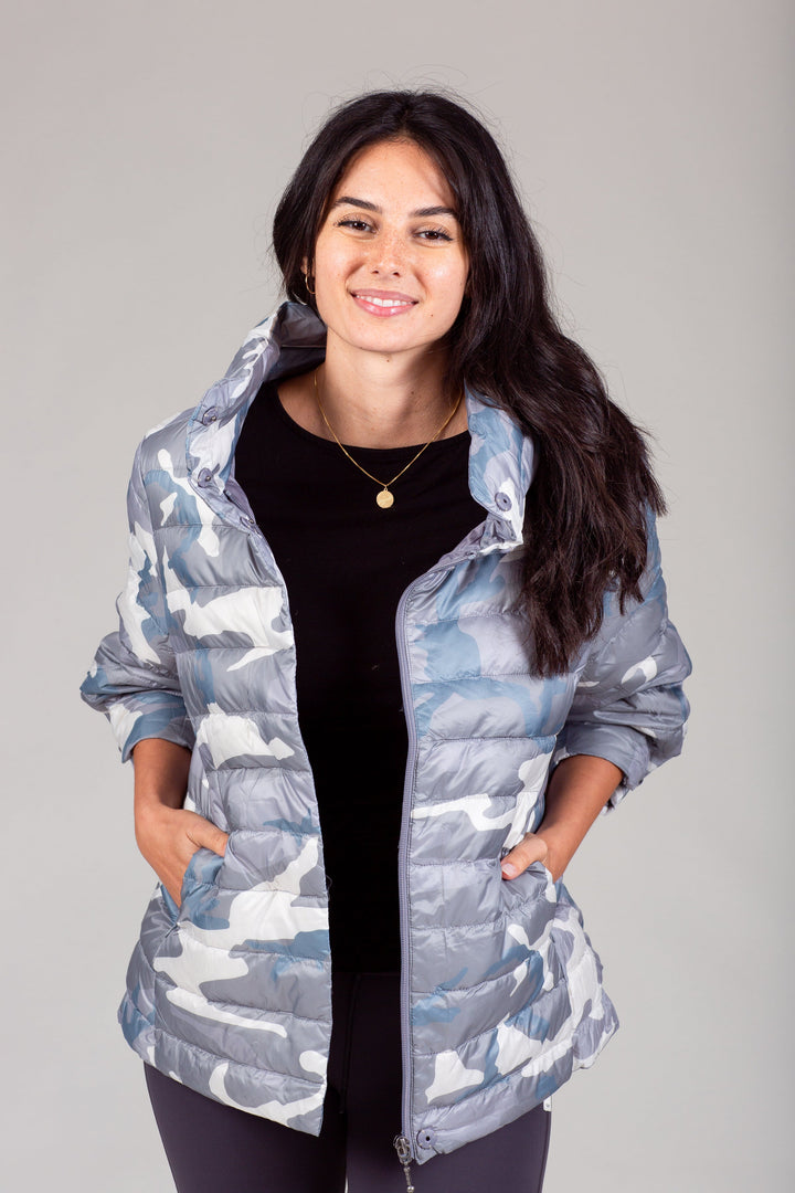 Pattern Crop Sleeve Puffer Jacket