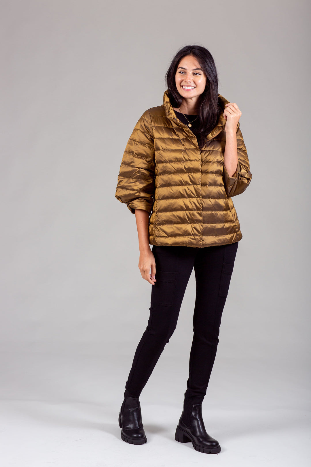 Iridescent Crop Sleeve Puffer Jacket