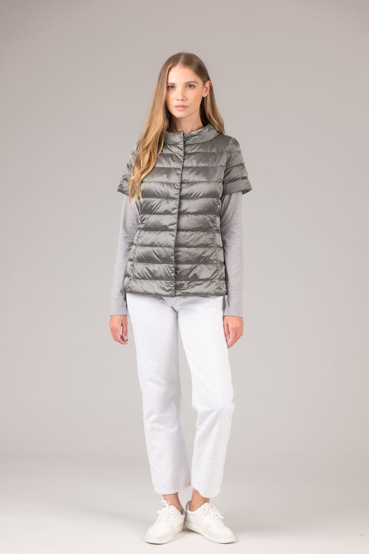 metallic Short Sleeve Puffer Jacket