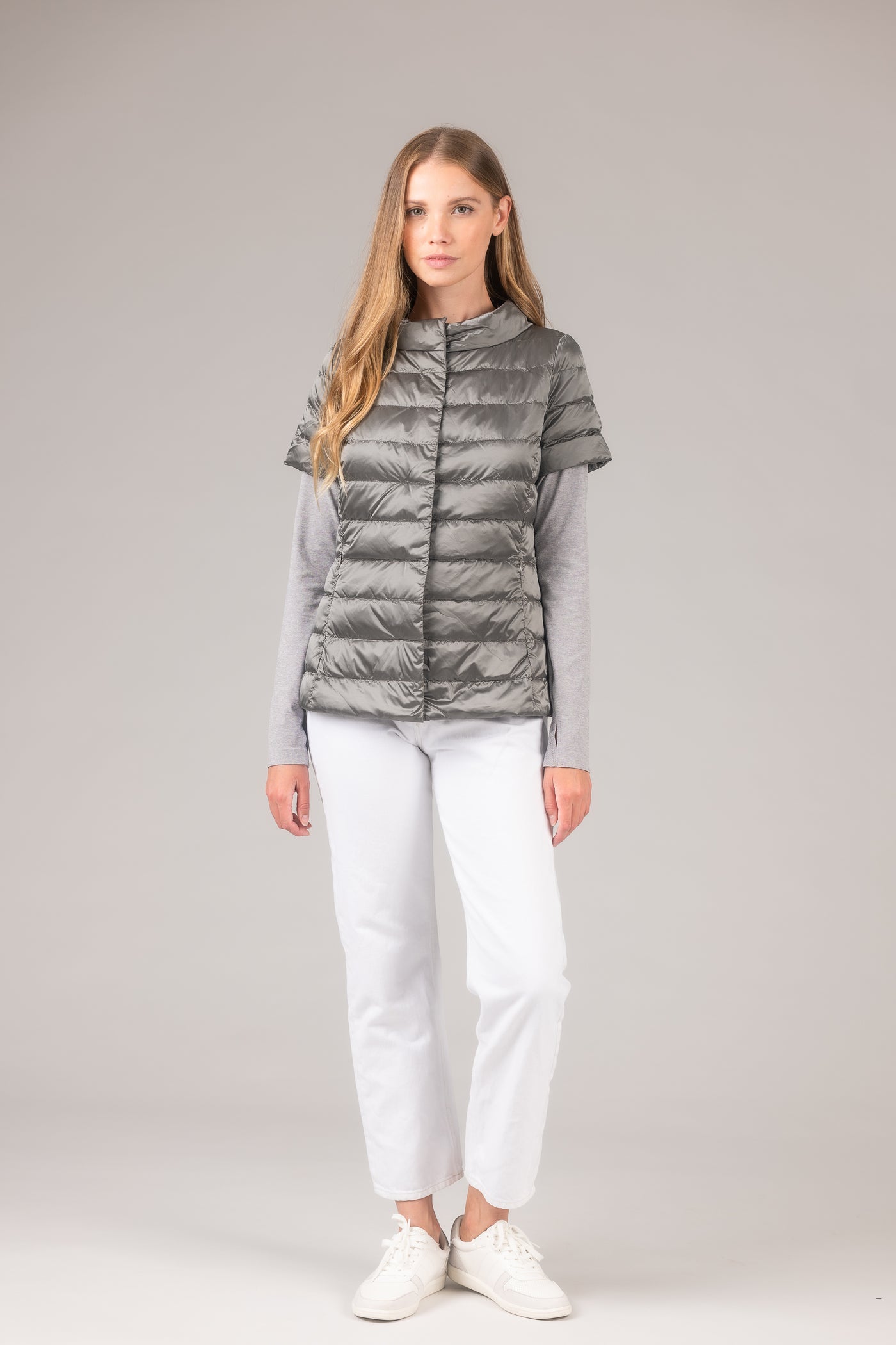 metallic Short Sleeve Puffer Jacket