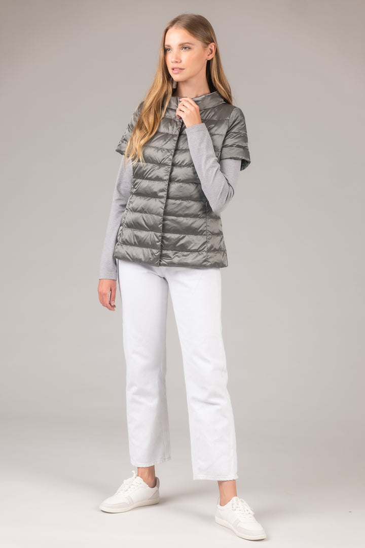 metallic Short Sleeve Puffer Jacket