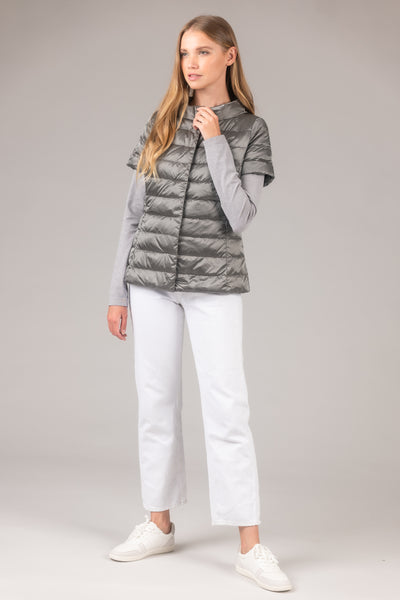 metallic Short Sleeve Puffer Jacket