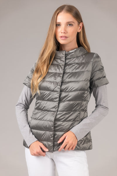 metallic Short Sleeve Puffer Jacket