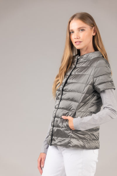 metallic Short Sleeve Puffer Jacket
