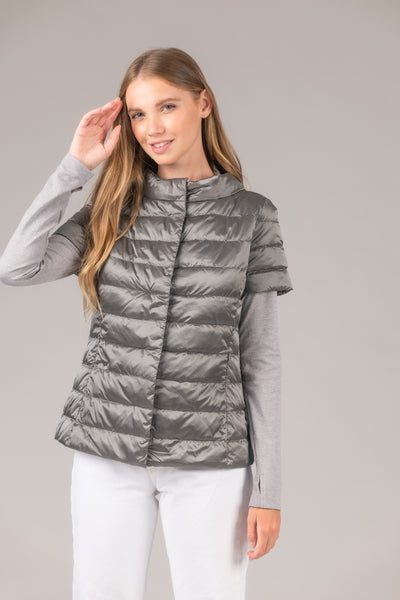 metallic Short Sleeve Puffer Jacket
