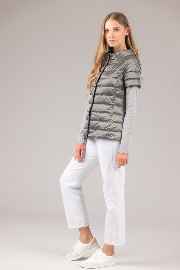 metallic Short Sleeve Puffer Jacket