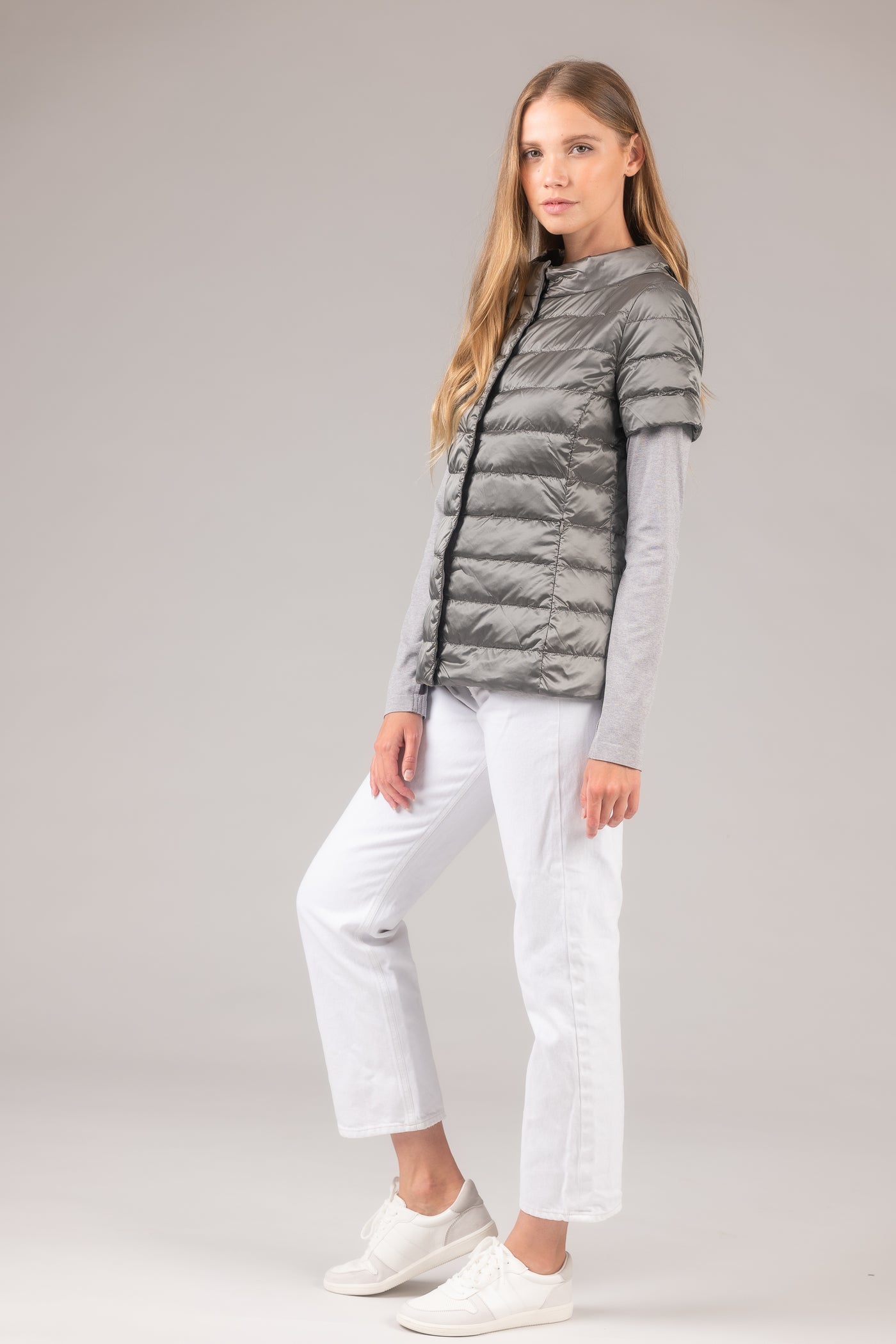 metallic Short Sleeve Puffer Jacket