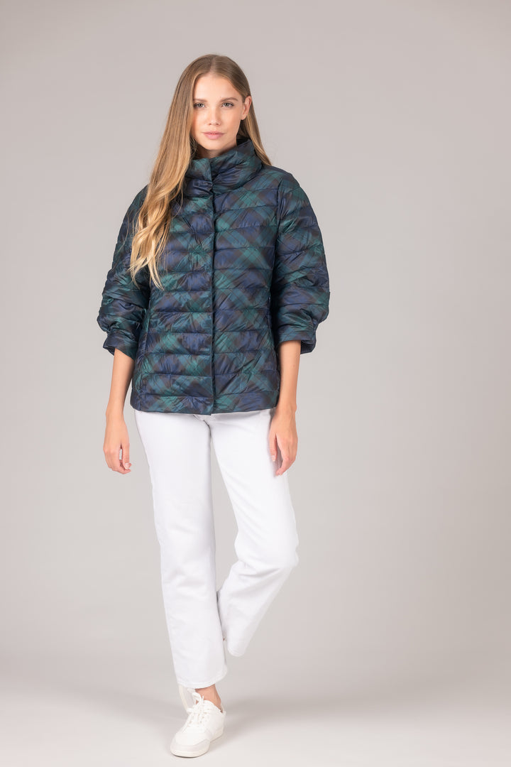 Pattern Crop Sleeve Puffer Jacket
