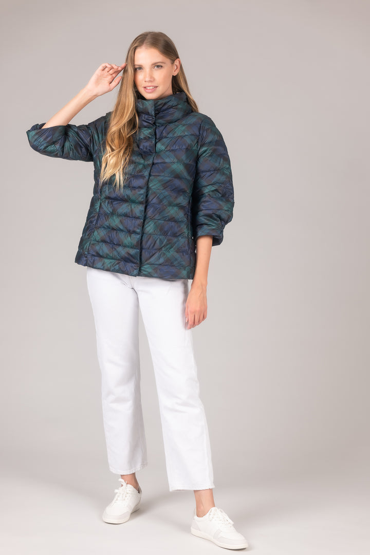 Pattern Crop Sleeve Puffer Jacket