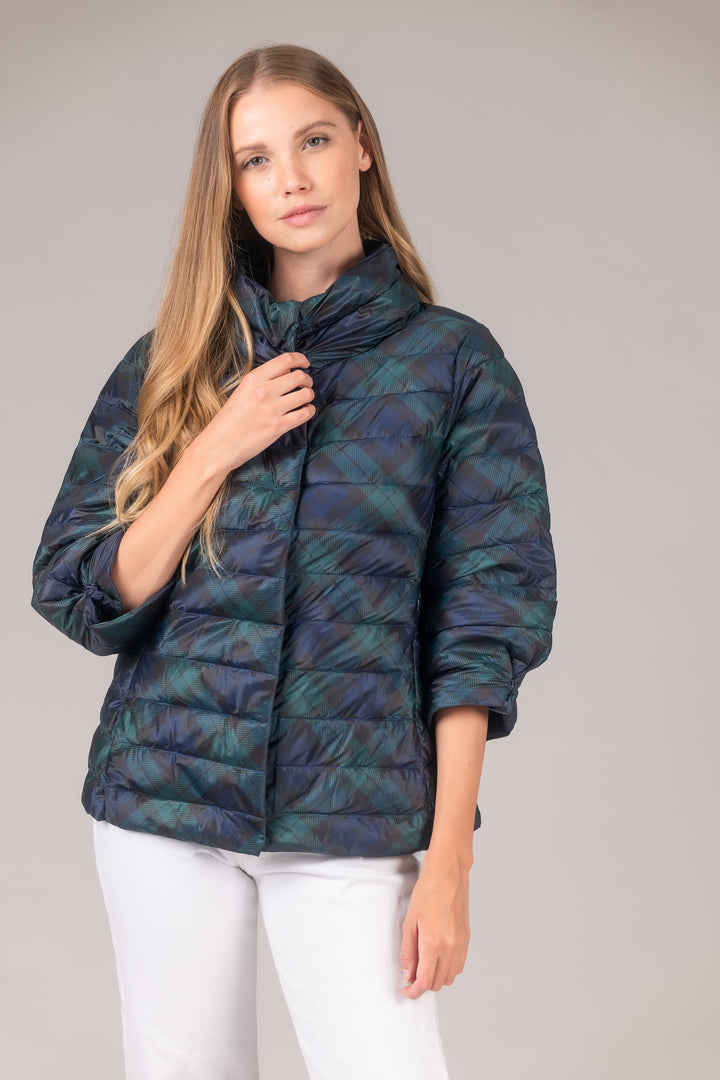 Pattern Crop Sleeve Puffer Jacket