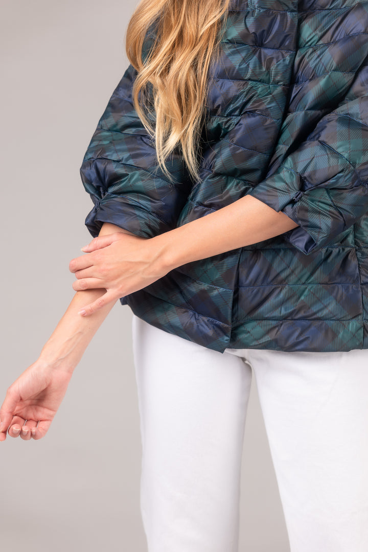 Pattern Crop Sleeve Puffer Jacket