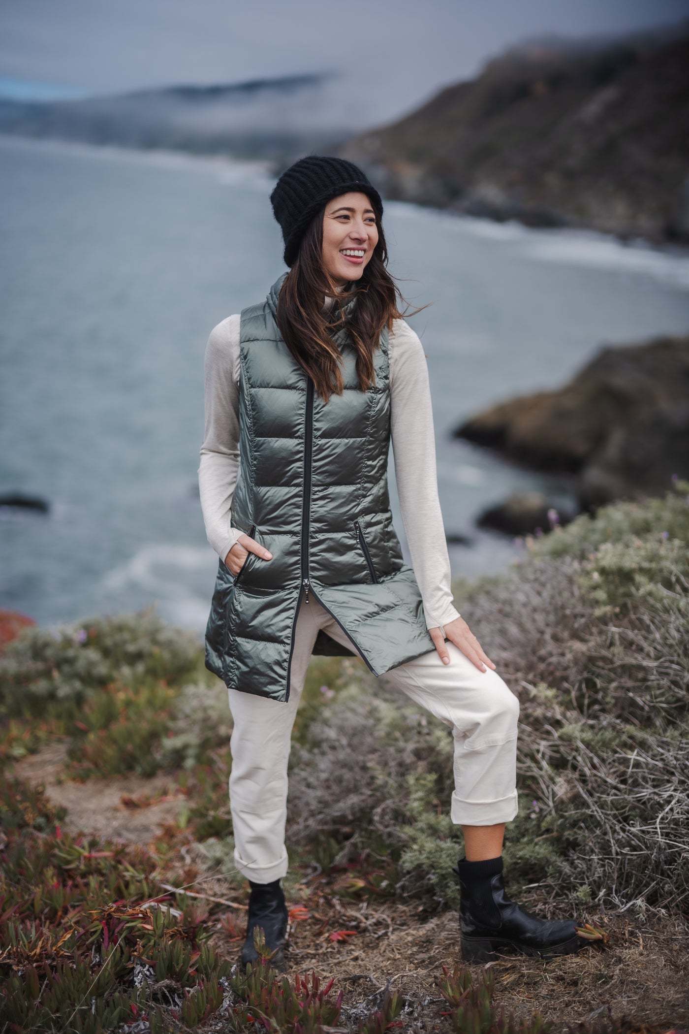 Long Metallic Down Vest