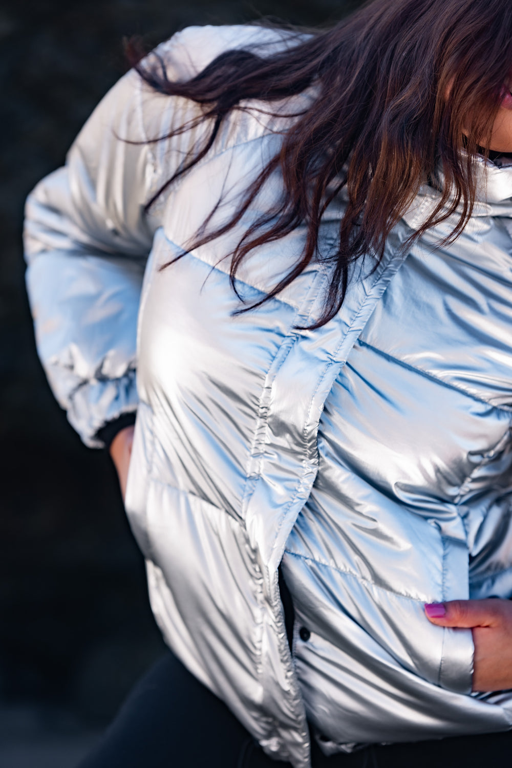 Metallic Silver Puffer Jacket