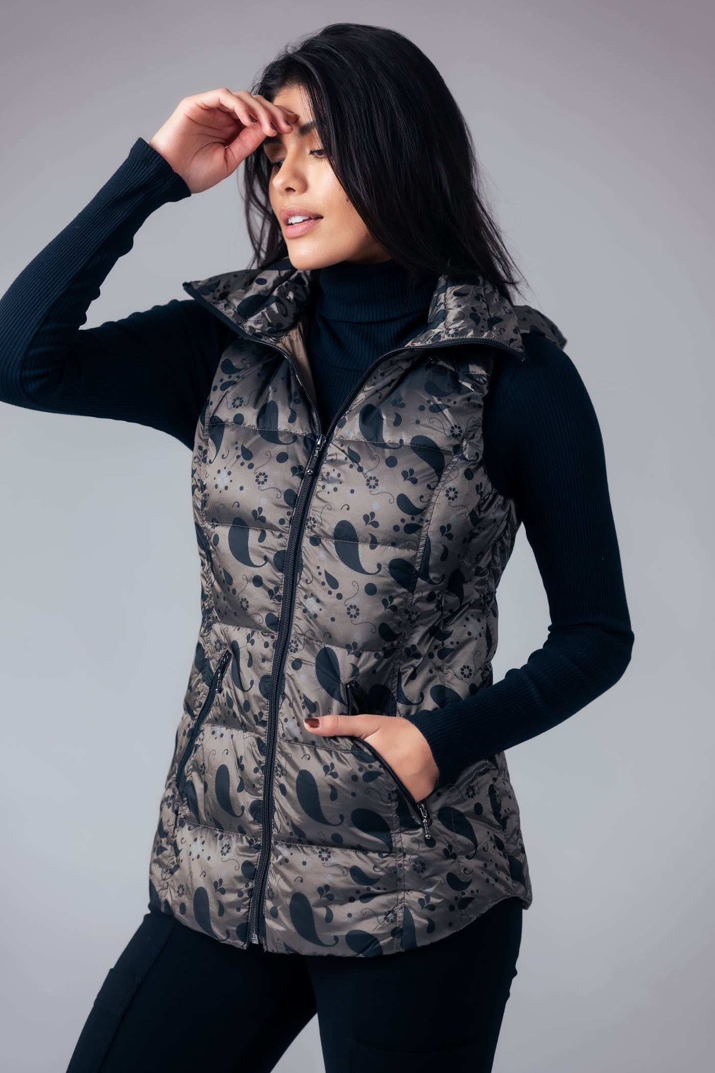 Printed Short Metallic Down Vest