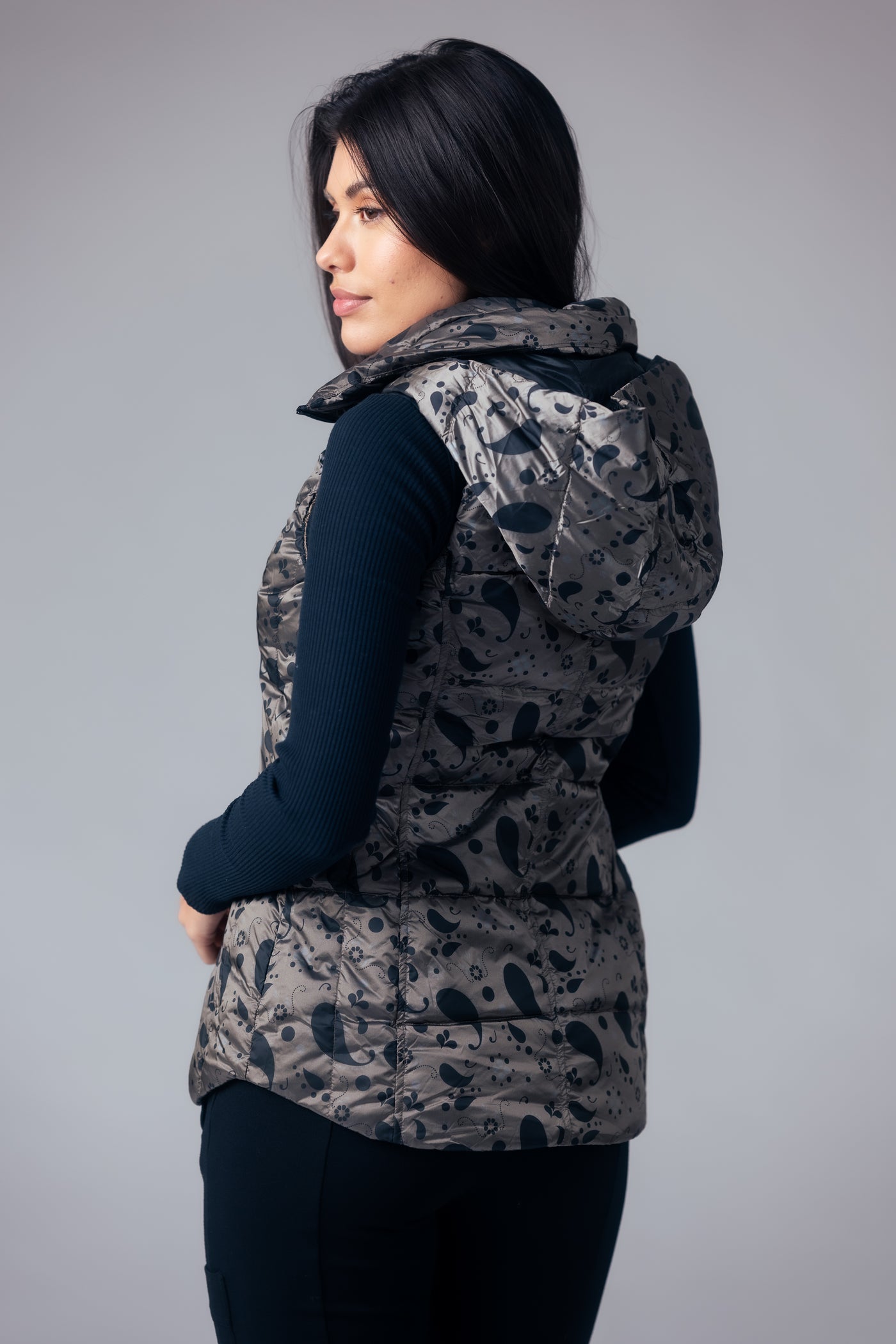 Printed Short Metallic Down Vest