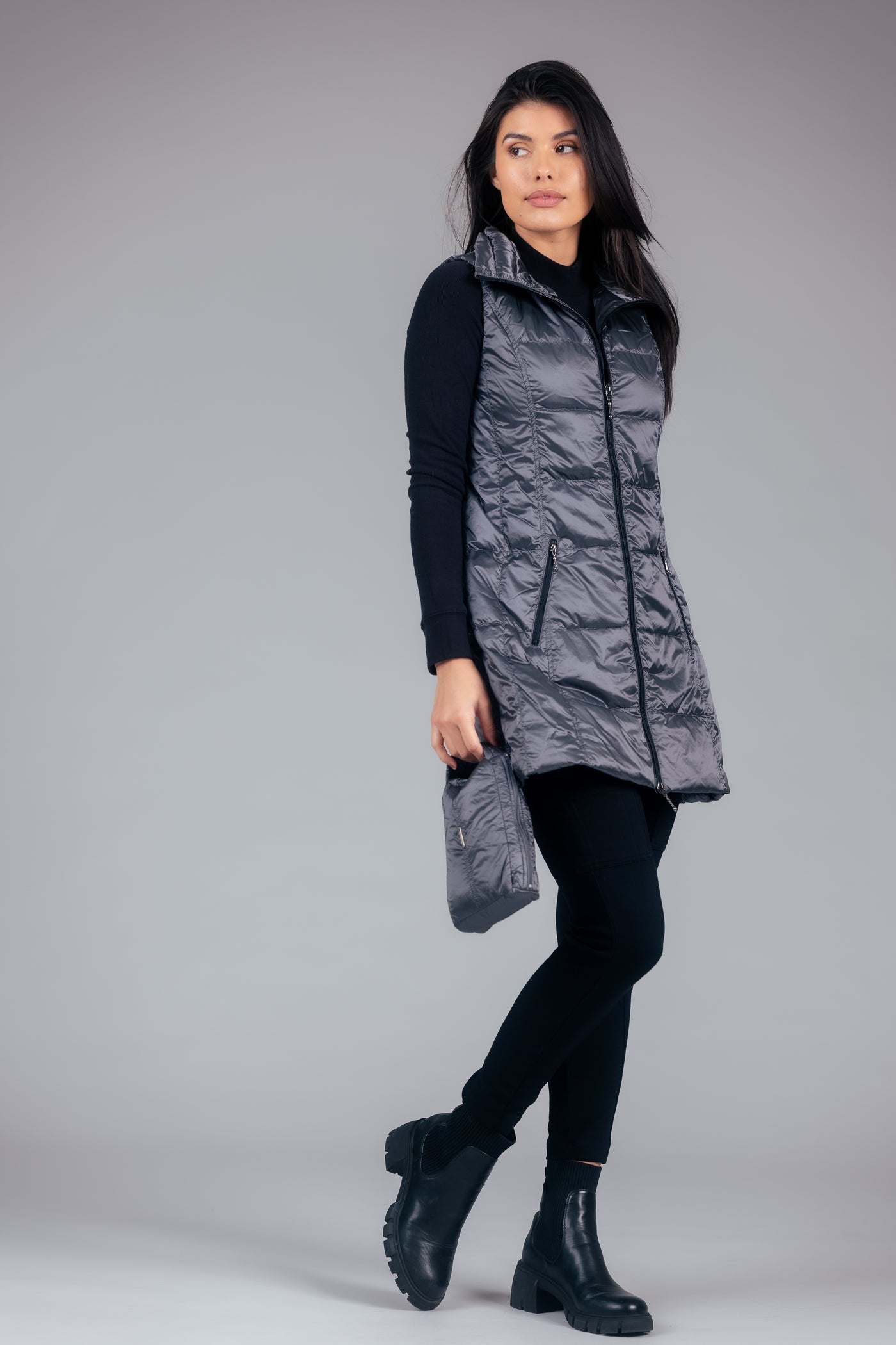 Long Metallic Down Vest