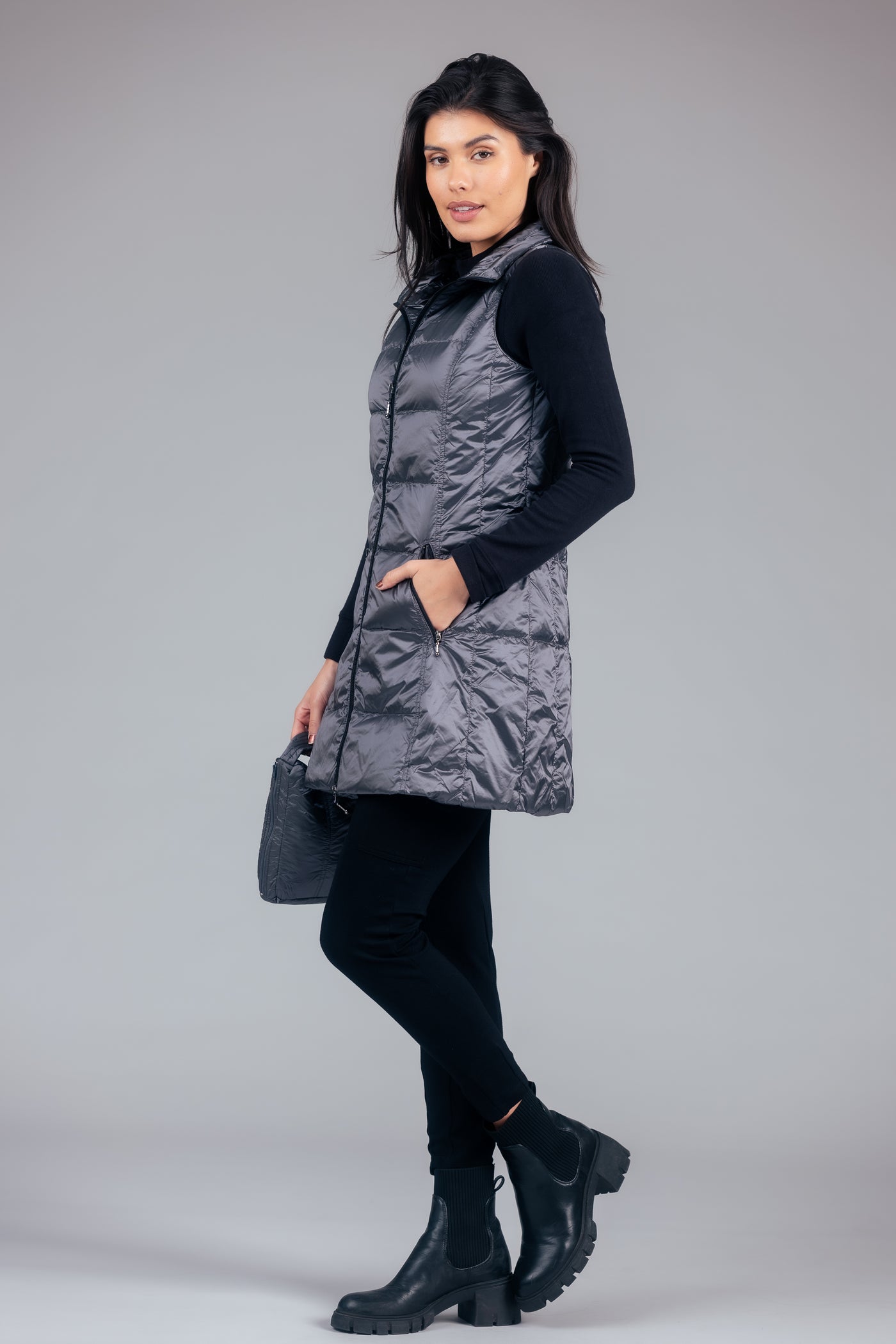 Long Metallic Down Vest