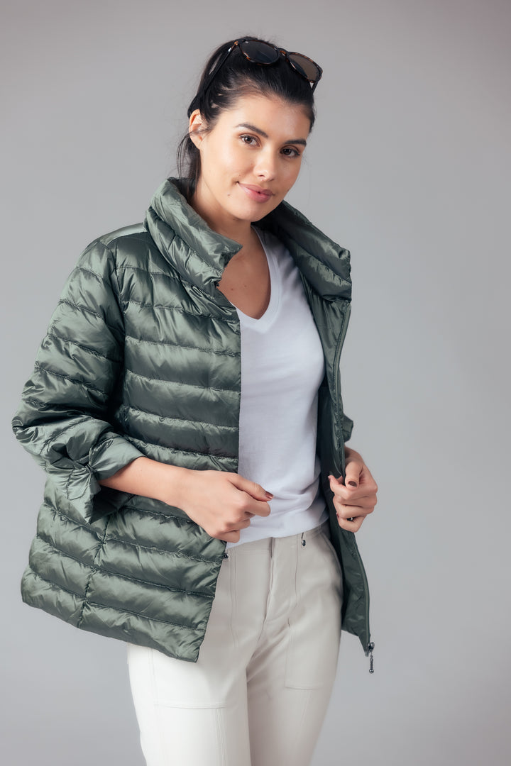Iridescent Crop Sleeve Puffer Jacket