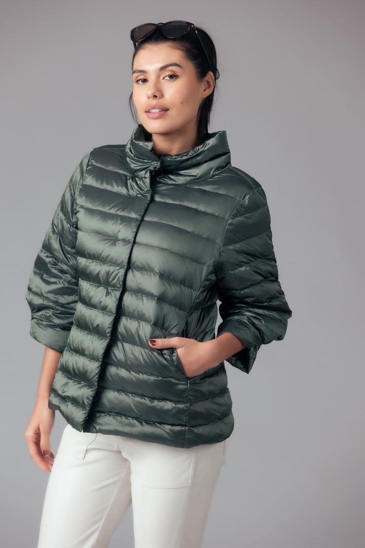 Iridescent Crop Sleeve Puffer Jacket