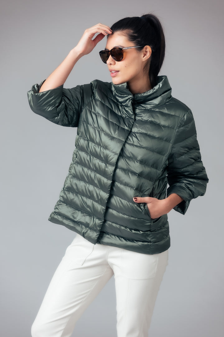 Iridescent Crop Sleeve Puffer Jacket