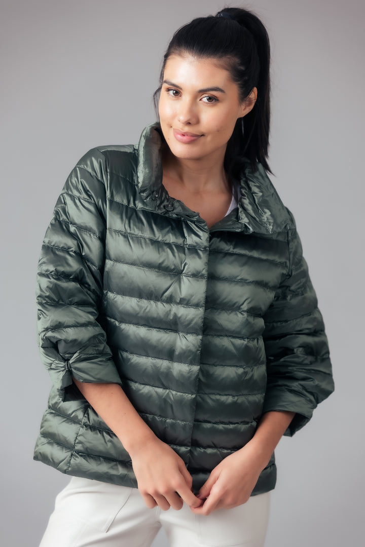 Iridescent Crop Sleeve Puffer Jacket