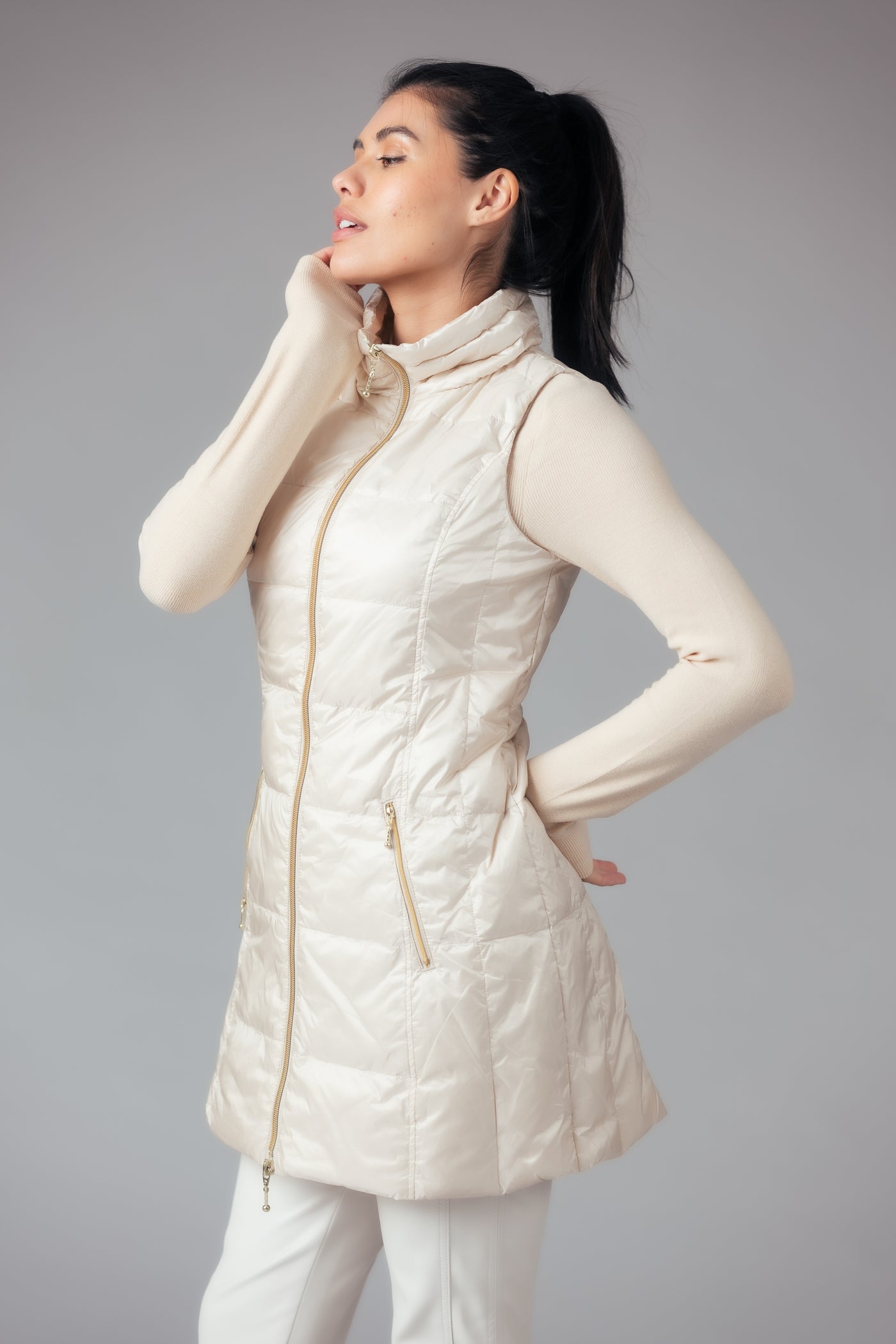 Long Metallic Down Vest