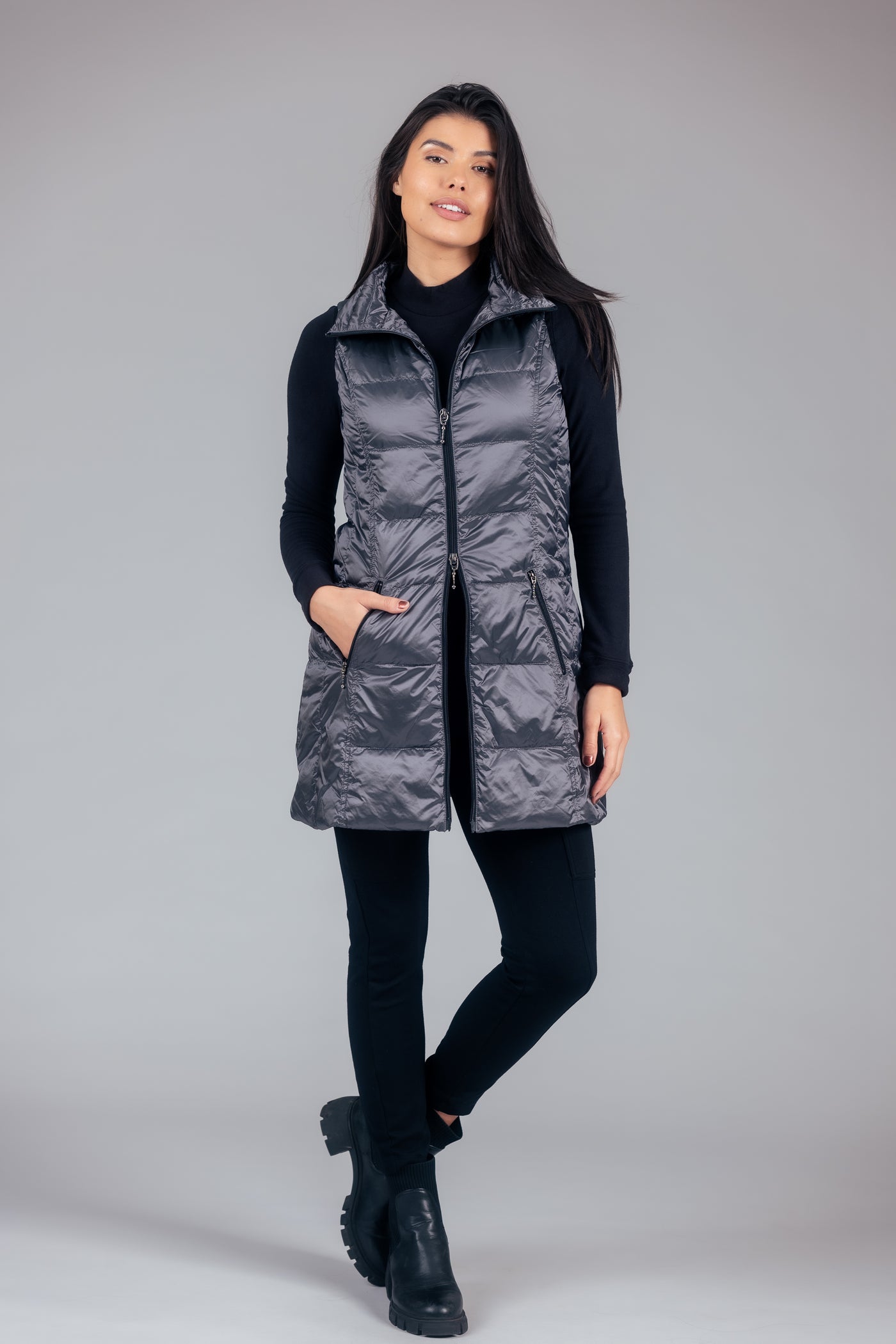 Long Metallic Down Vest