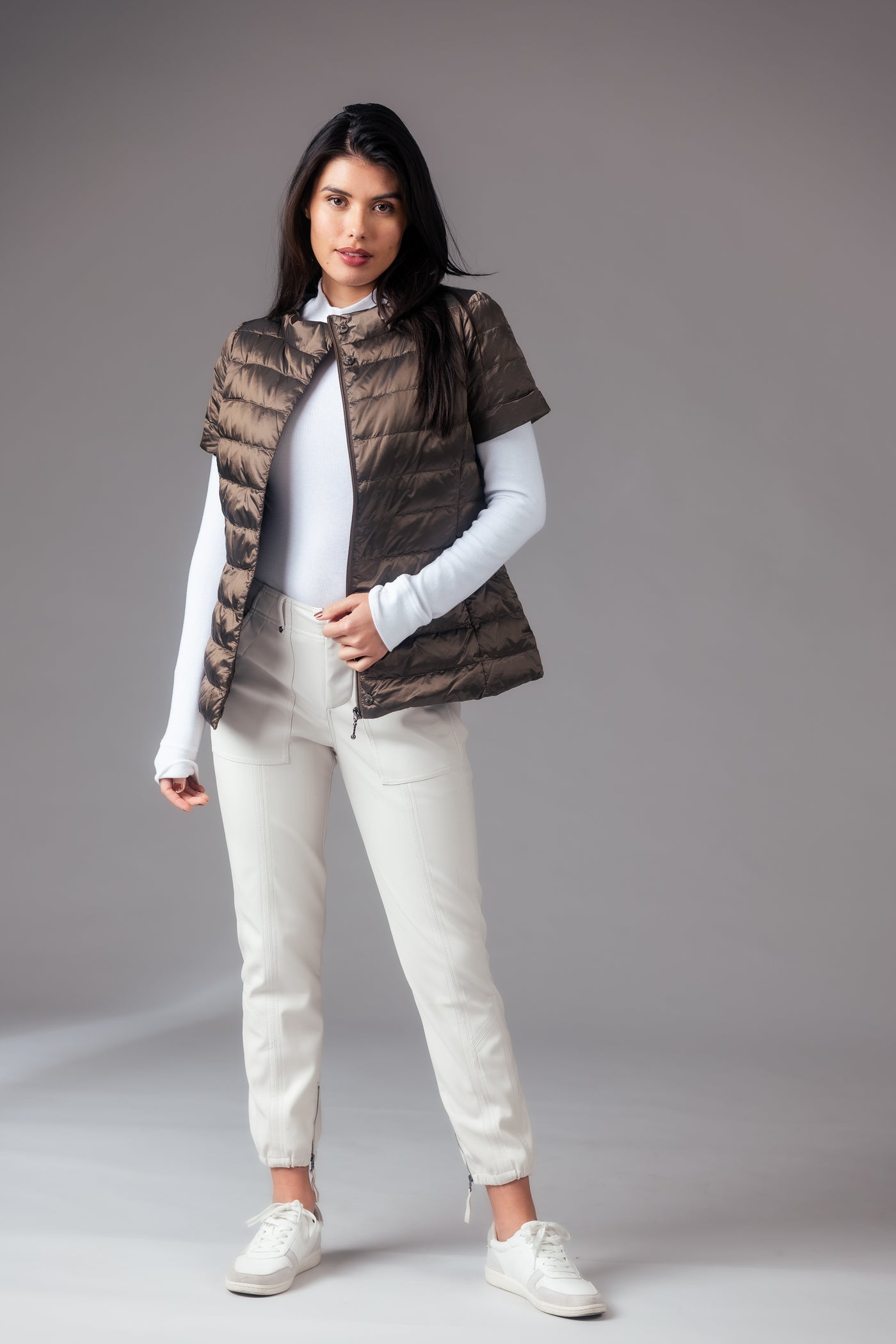 metallic Short Sleeve Puffer Jacket