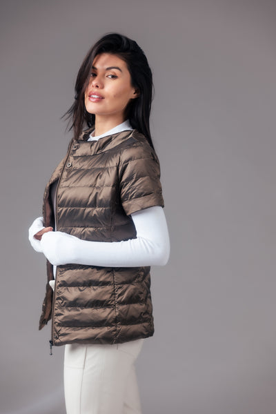 metallic Short Sleeve Puffer Jacket
