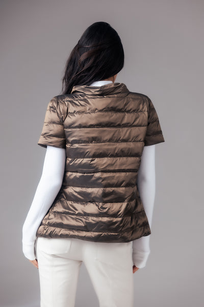 metallic Short Sleeve Puffer Jacket
