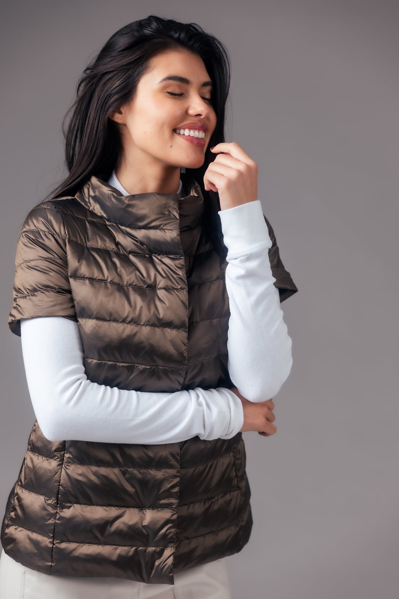 metallic Short Sleeve Puffer Jacket