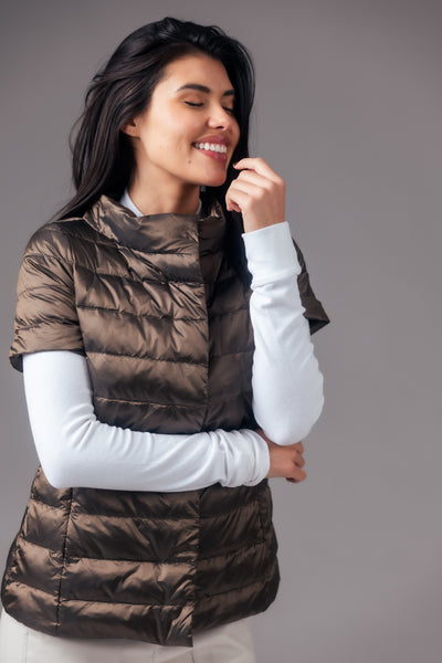 metallic Short Sleeve Puffer Jacket