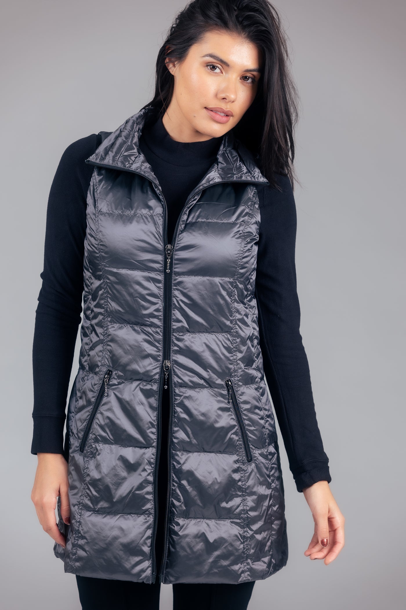 Long Metallic Down Vest
