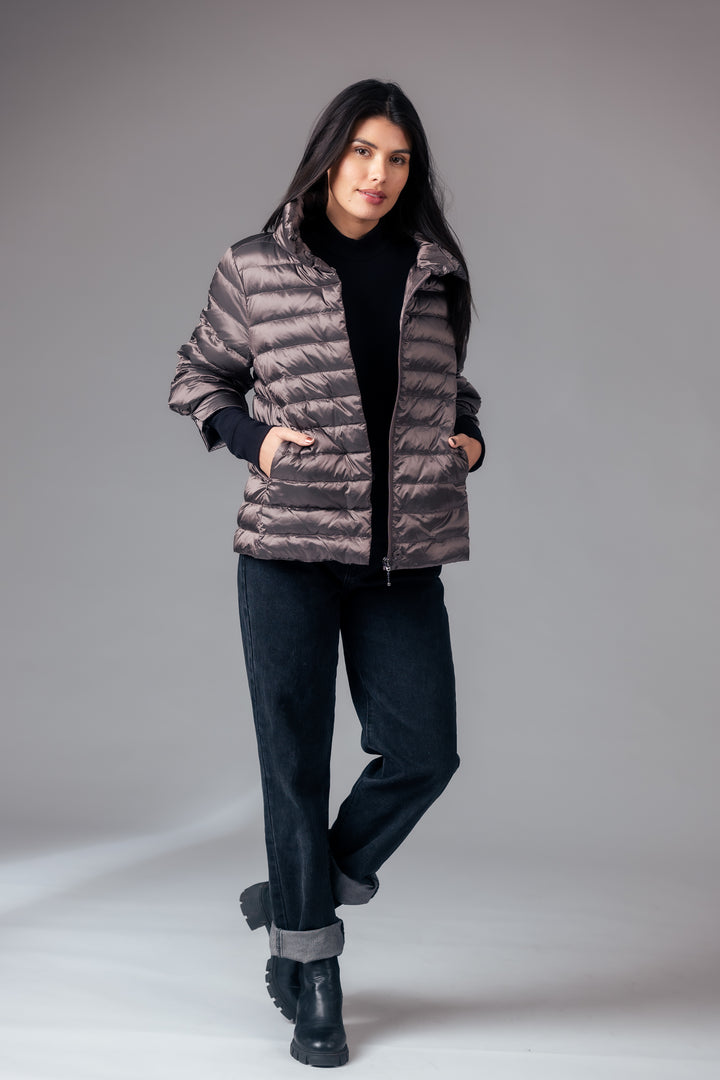 Iridescent Crop Sleeve Puffer Jacket