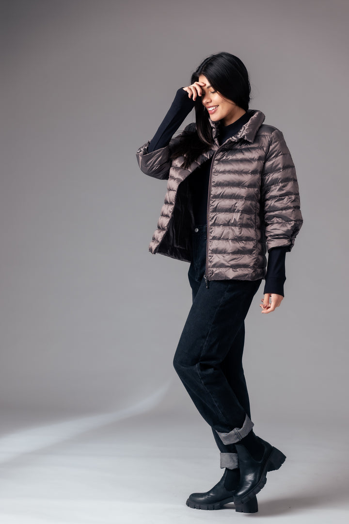 Iridescent Crop Sleeve Puffer Jacket