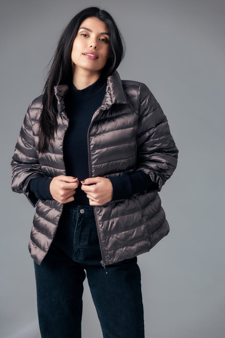 Iridescent Crop Sleeve Puffer Jacket