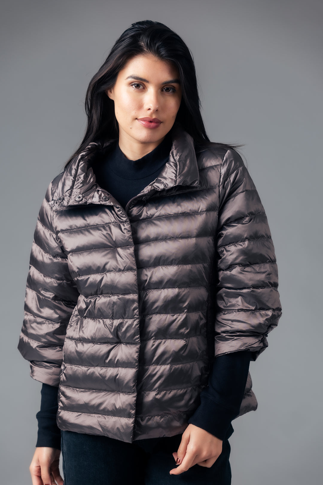 Iridescent Crop Sleeve Puffer Jacket