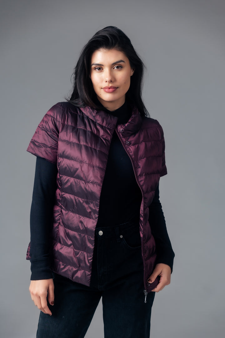 metallic Short Sleeve Puffer Jacket