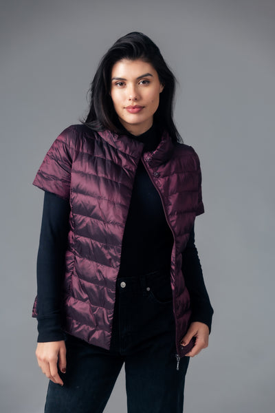 metallic Short Sleeve Puffer Jacket