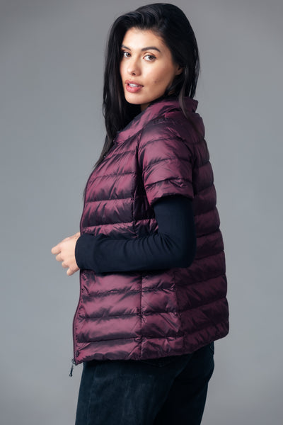 metallic Short Sleeve Puffer Jacket